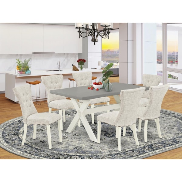 East West Furniture 7 Piece X-Style Dining Room Table Set - Linen White X096GA235-7 - main